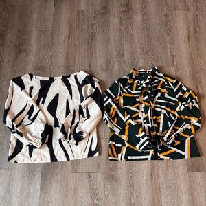 SHEIN Green and Yellow Geometric Blouse